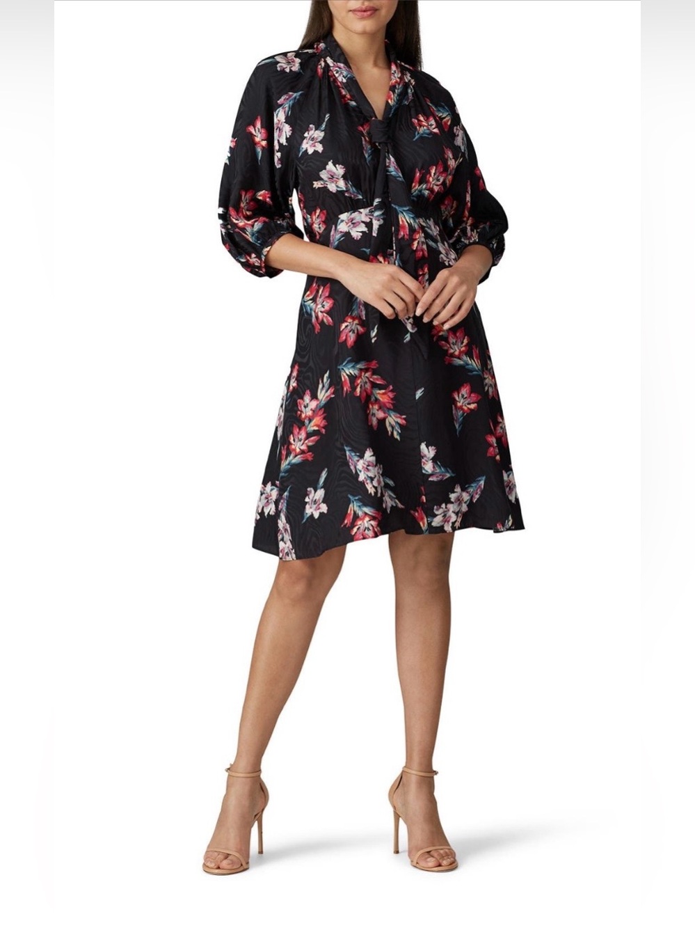 Rebecca Taylor~Noha Black Floral Tie-Detail Midi Dress~Size 4~$450~